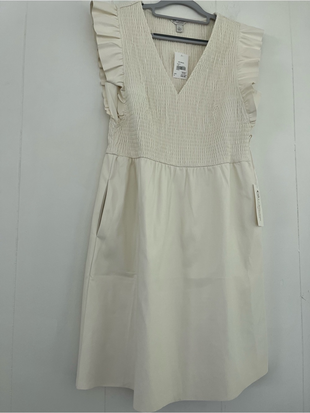New Cato Collection Limited Edition Ivory Dress Smocked Stretch Bodice Sz Large - Picture 6 of 16